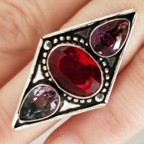 New Garnet and Bi-Color Tourmaline 925 Silver Ring. - Picture 10 of 12